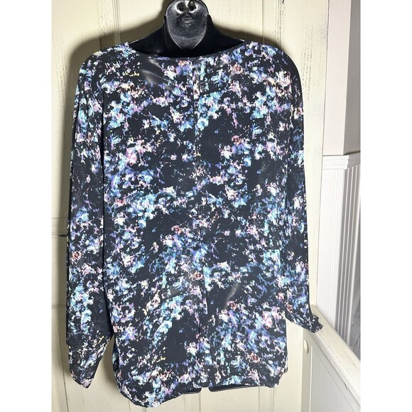 Carmen Marc Valvo Top Dolman Sleeves Sheer Multicolored Print Sz L - Picture 5 of 9